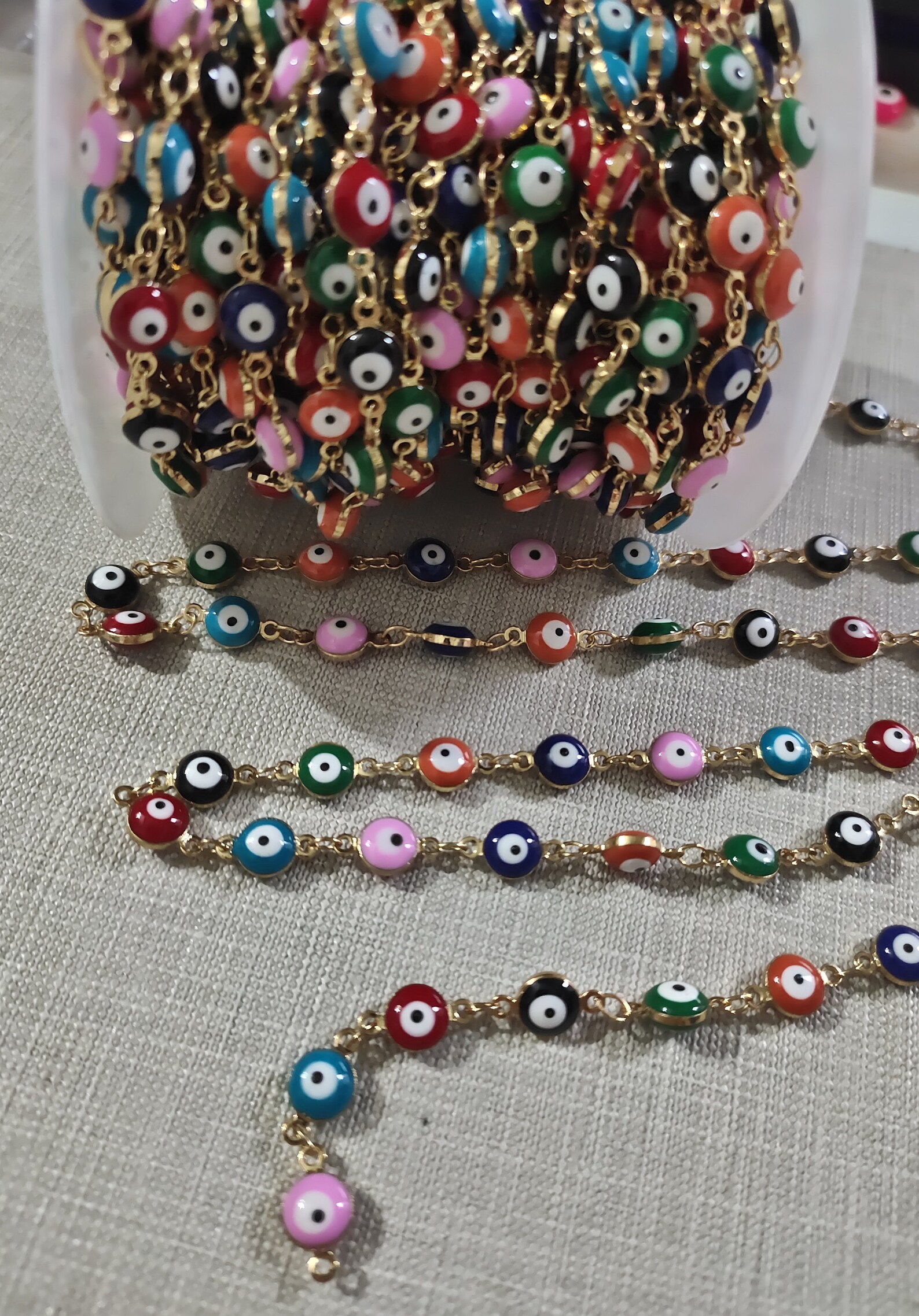 1 Meter Gold Plated Evil Eye Chain Multicolor Evil Eye Chain Etsy