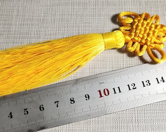Chinese Knot Tassels ,Lucky Flat Knot Tassel, Decorative Tassels ,Golden Yellow Tassels Supplies ,5 - 10 pcs Optional ,Wholesale , BA-185
