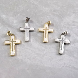 2 - 50pcs Copper With Mother Of Pearl Cross Charm Pendants ,17x26mm Cross Charm ,MOP Cross Jewelry , Findings ,BA- 814