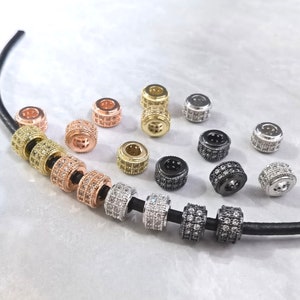 5 - 50pcs CZ Micro Pave Rondelle Spacer Beads ,9mm Rondelle Beads ,Gold  Rhodium Rose Gold CZ Spacer ,Large Hole Beads ,Hole 4.2mm ,BA- 1229