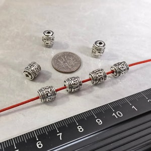 30pcs Cylinder Alloy Engraved Six Character Great Bright Mantra beads,8x10mm Religious beads ,Tibetan Beads, Hole 2mm ,BA- 1216