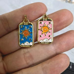 1 - 30pcs Sun Star Tarot Colgante, Oro Lleno de Tarot Carta Encanto Colgante, Rectangular Esmalte Tarot Encanto, 14X30x1.7mm, BA- 1133