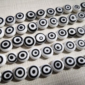 White Evil Eye Beads ,Flat Round Evil Eye Beads ,6 to 12mm Glass Flat Round Beads for Jewelry Making, 14” Strand ,BA- 1250