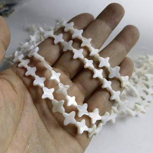 10 mm Süßwasserschale Vierzackige Sternperlen, 4-Punkt-Stern, weiße Sternperlen, Sternperle, Sternzubehör, 15 &#39;&#39; Full Strang, BA-1706