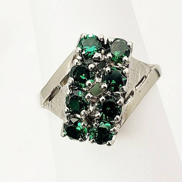 Dazzling Antique 1930s Art Deco EMERALD 10k White Gold Ring by GOTHIC Kinsley Engagement Statement Cocktail Setting May Birthstone Original