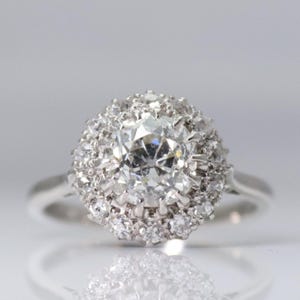 Vintage 18ct White Gold 1.80 Carat Diamond Cluster Ring