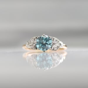 Art Deco 18ct Yellow Gold Blue Zircon and Diamond Ring