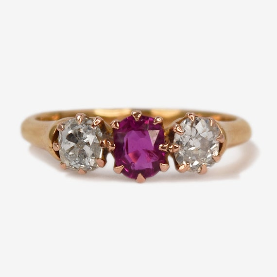 1920's Ruby and Diamond Three Stone Ring