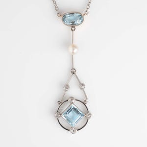 Art Deco Platinum Aquamarine and Diamond Pendant.