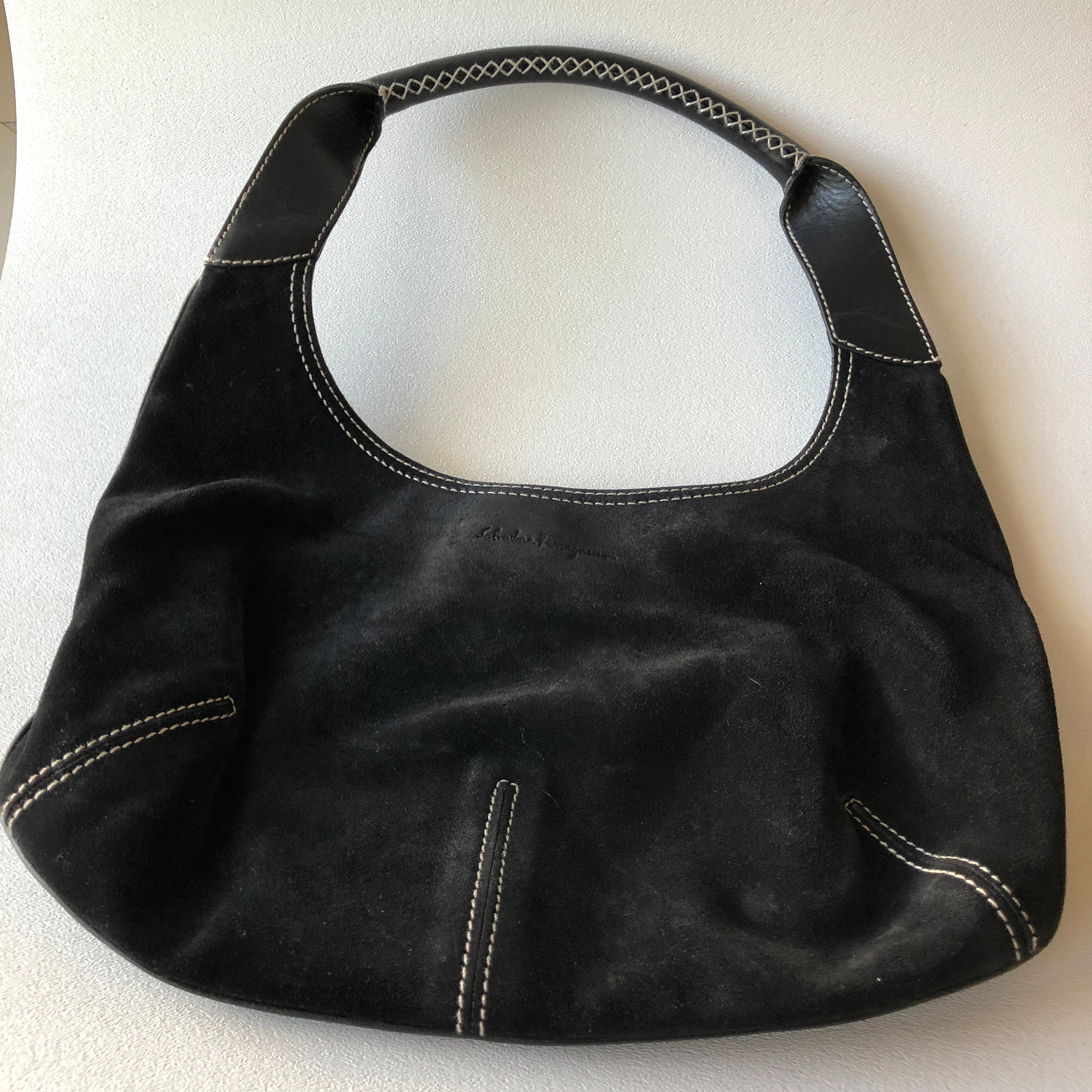 black suede hobo handbag