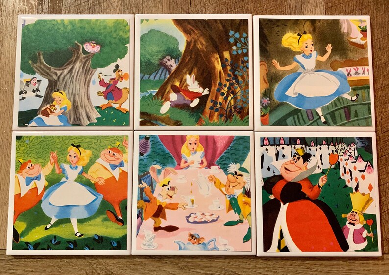 Disney Alice in Wonderland Ceramic Tile Drink Coasters Etsy