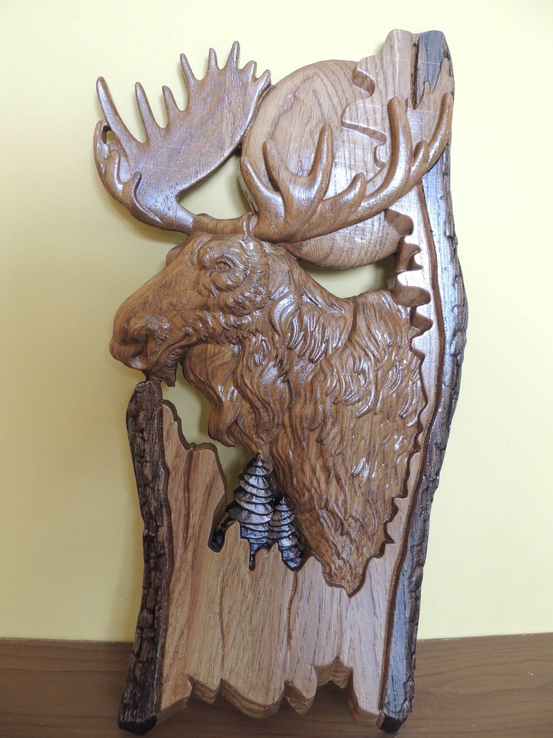 Wooden Carved Panel Elk Picture Gift for a Hunter Oak Etsy