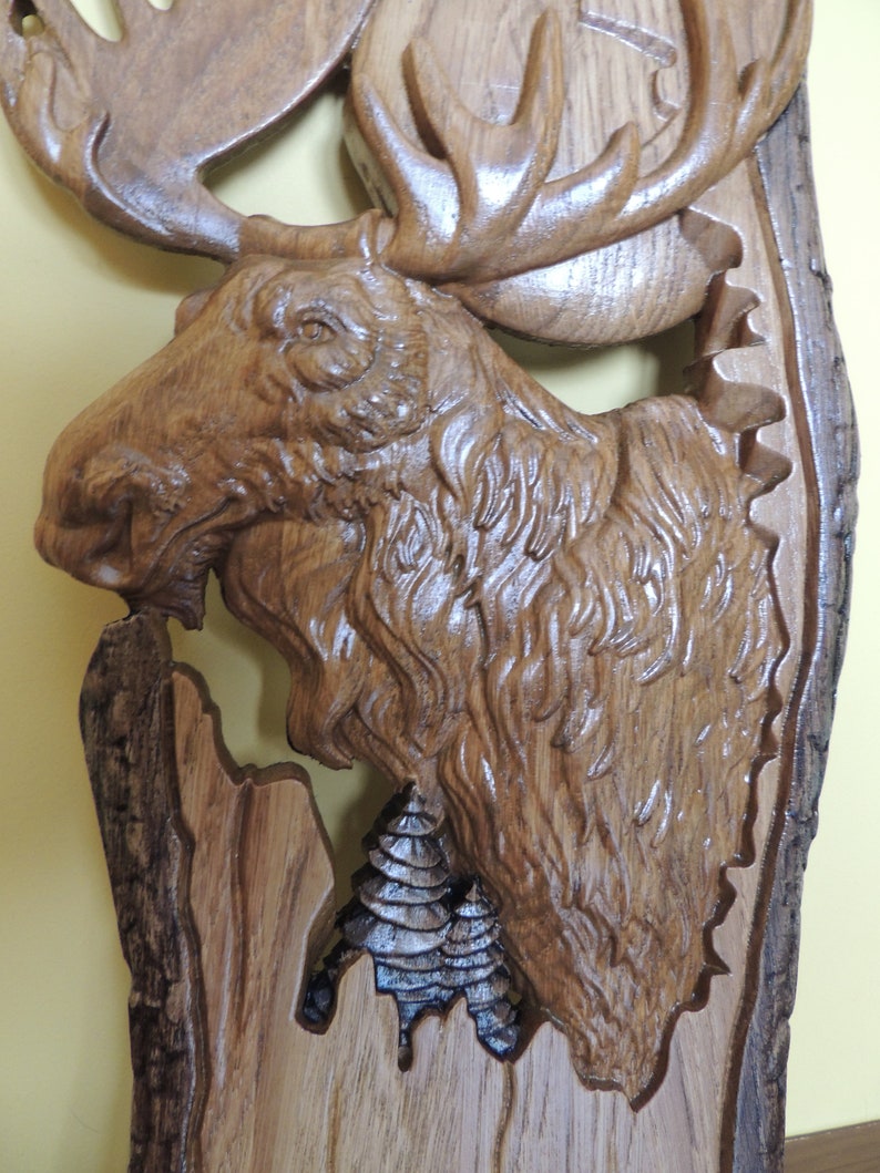 Wooden Carved Panel Elk Picture Gift for a Hunter Oak Etsy
