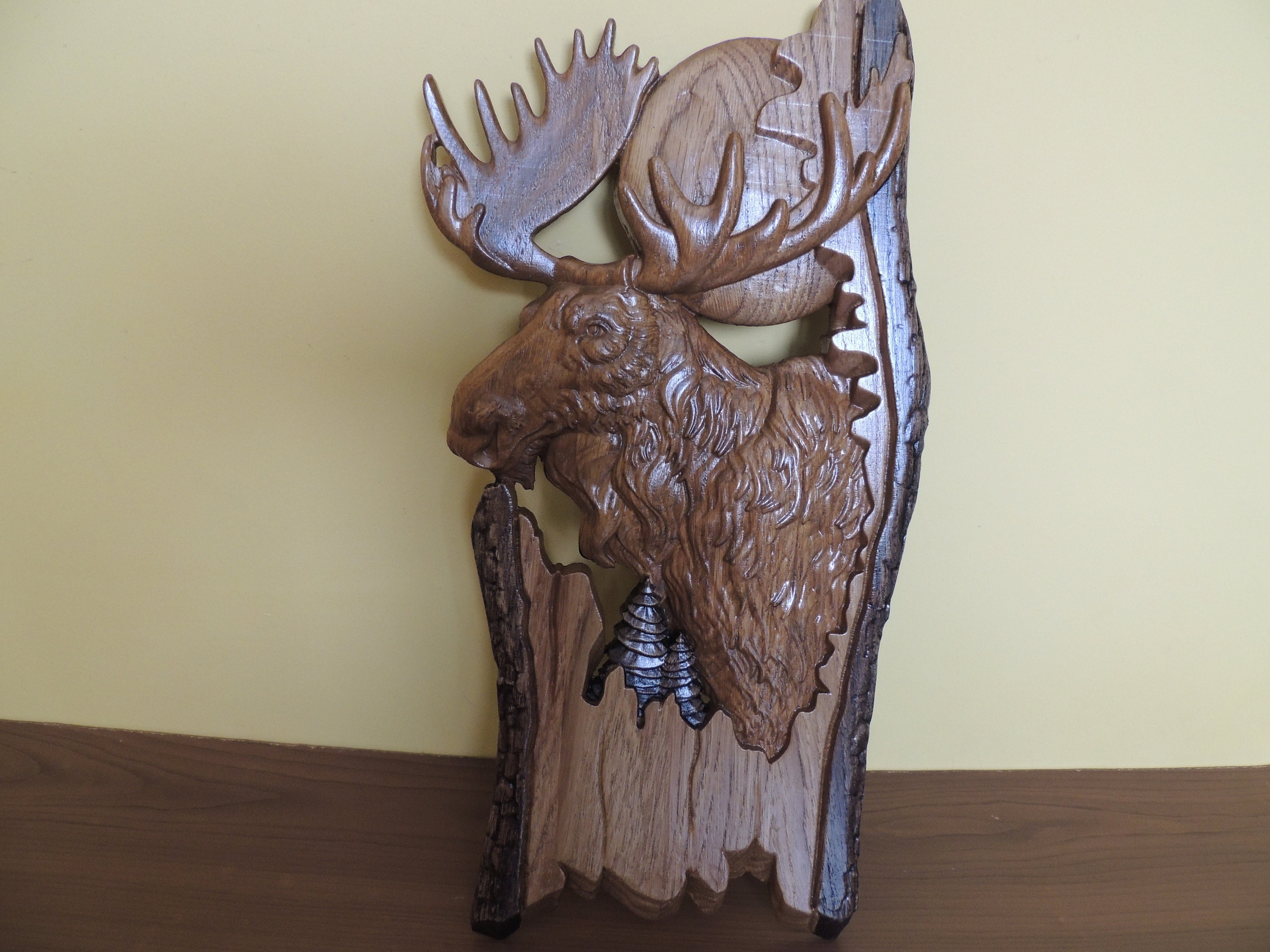 Wooden Carved Panel Elk Picture Gift for a Hunter Oak Etsy