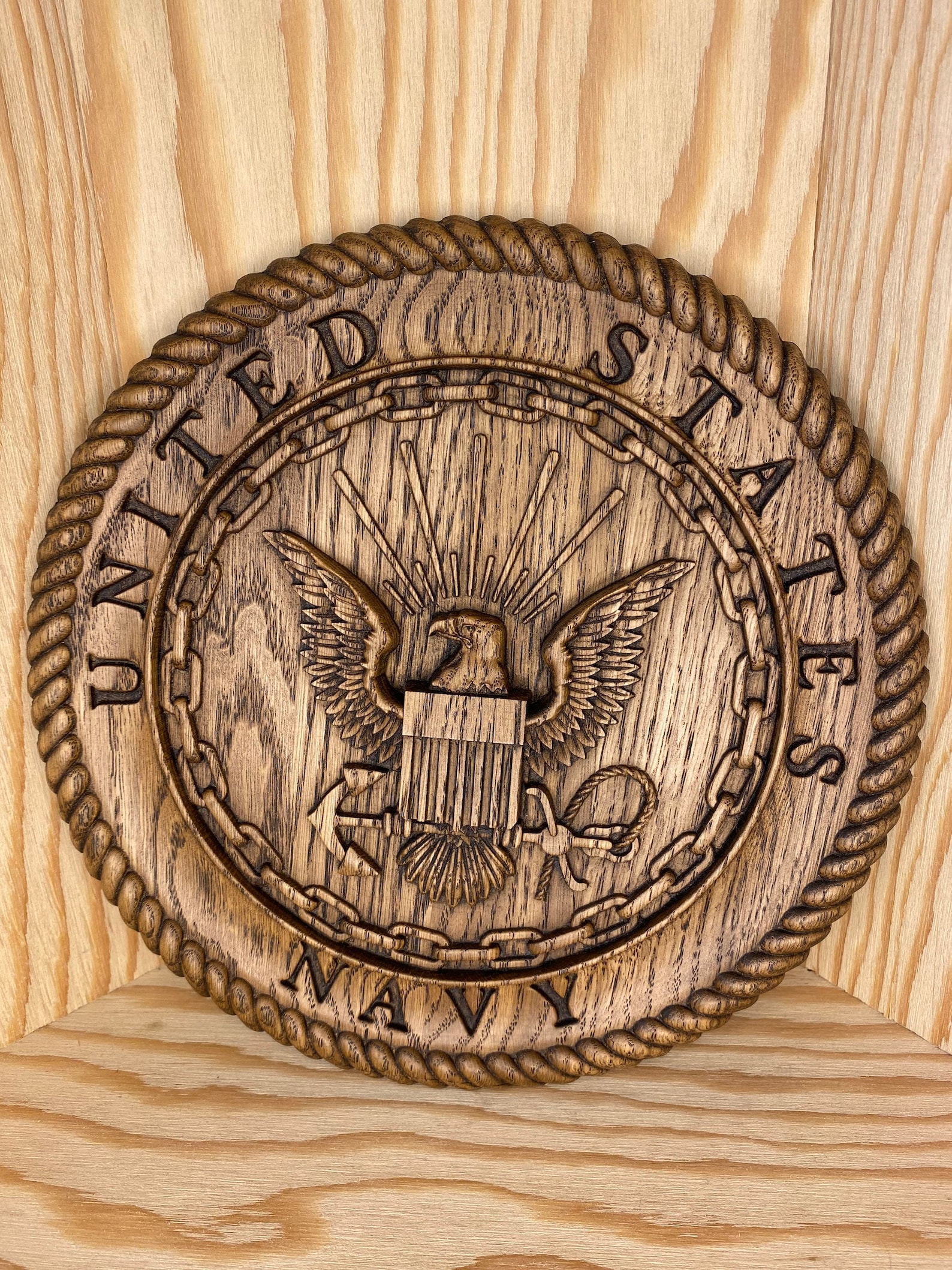 Engraved round us navy sign wood plaque us navy veteran gift Etsy