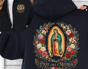 Marian Catholic Sweatshirt, Virgin Mary sweatshirt, Zip up, Virgin Mother, Jesus Sweatshirt, Catholic Sweatshirt, Christian Gifts