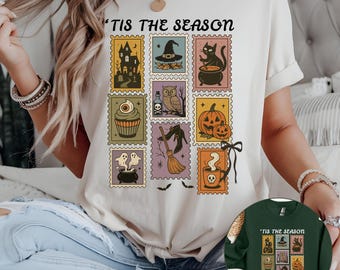 Postage stamps shirt, Tis the season, Little ghost tshirt, Cute Halloween shirt, Spooky season, Halloween crewneck, Comfort Colors Halloween