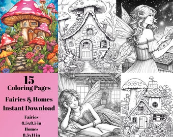 Fairy Coloring Pages, Fairy Home Coloring pages, Coloring Pages, Adult Coloring, Coloring for Kids, Fairy Houses, Fairy Garden, Elves, Gifts