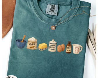 Faux Patchwork Baking Icons T-Shirt in Comfort Colors Garment-Dyed Cotton