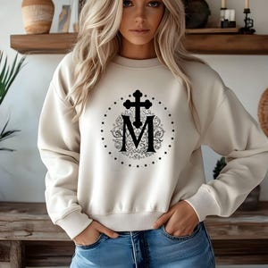 Marian Sweatshirt, Catholic Sweatshirt, Virgin Mary Sweatshirt, Jesus shirt, Cross Sweatshirt, Faith Cross, Christian Gift, gifts