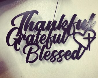 Thankful, grateful, blessed, heart, cross, wall art, wall decor, blessing, metal art