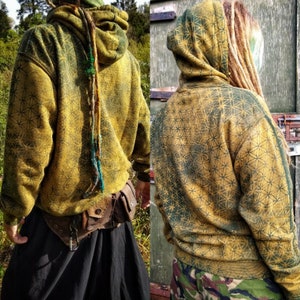 Sacred Geometry Flower of Life Hoodie Festival Eco Pixie Psy Trance Hippy Goa Forest Fae Green