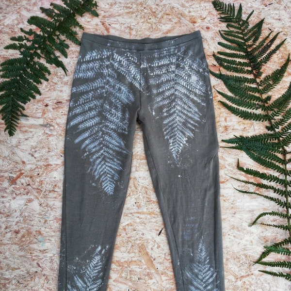 Fern leggings/Eco printed/Pixie leggings/Psy trance/Festival/Olive green/Forest/Fae/Fairy/Witch leggings/Yoga/Organic leggings/Witchy