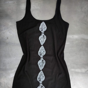 Organic Cotton block printed pixie forest fae psy trance eco punk festival leaf mushroom tank dress