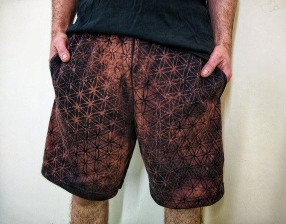 Organic Cotton Flower of Life Shorts: Sacred Geometry Terry Joggers