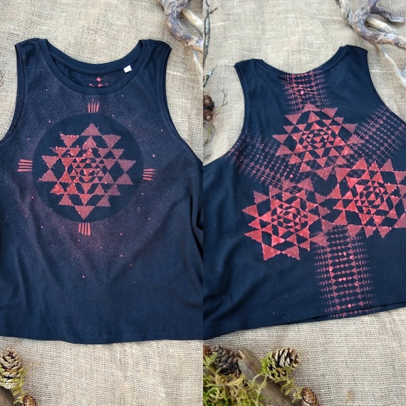 Organic Cotton Shri Yantra Tank Top: Sacred Geometry, Hand-Printed