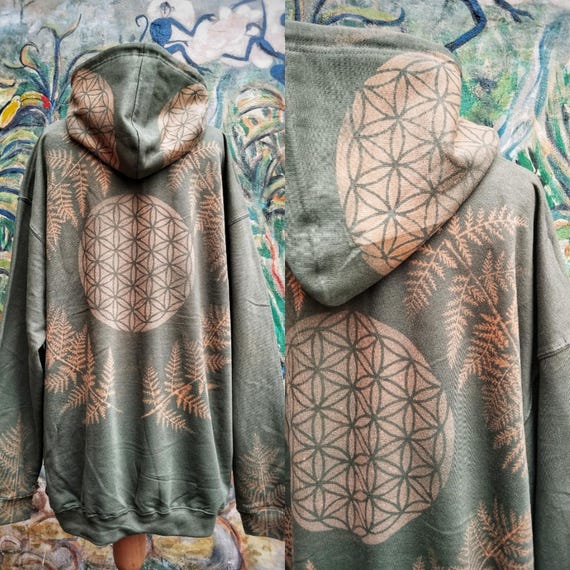 Sacred Geometry Hoodie: Flower of Life, Eco Festival Pixie Design