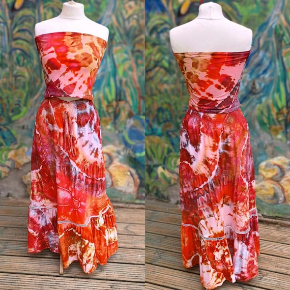 Ice Dye Festival Set: Geode Cotton Maxi Skirt & Pixie Top