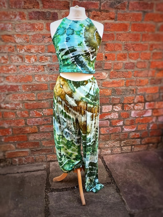 Ice Dye Harem Pant Set: Festival Pixie Top, UK 10-14