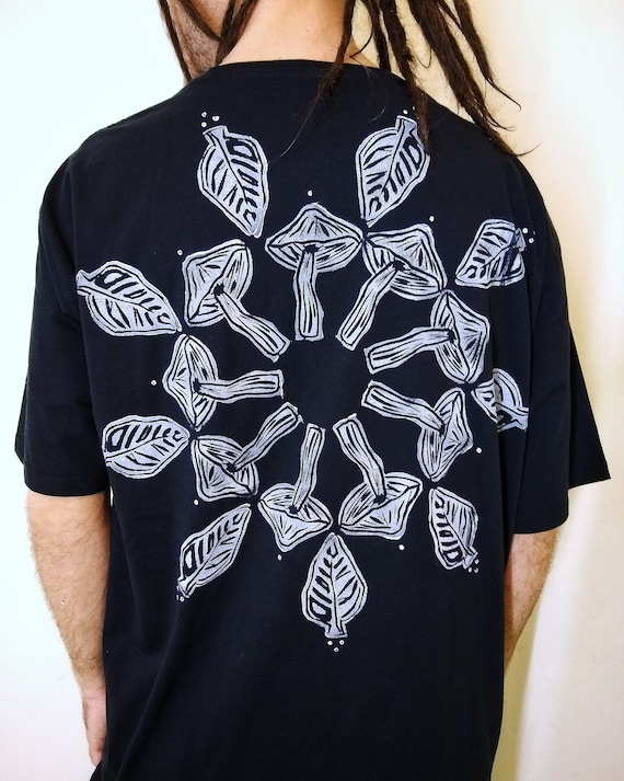 Organic Cotton Mushroom Mandala T-Shirt: Hand-Printed Lino Cut
