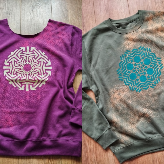 Sacred Geometry Mandala Sweatshirt: Hand-Printed Psytrance Top