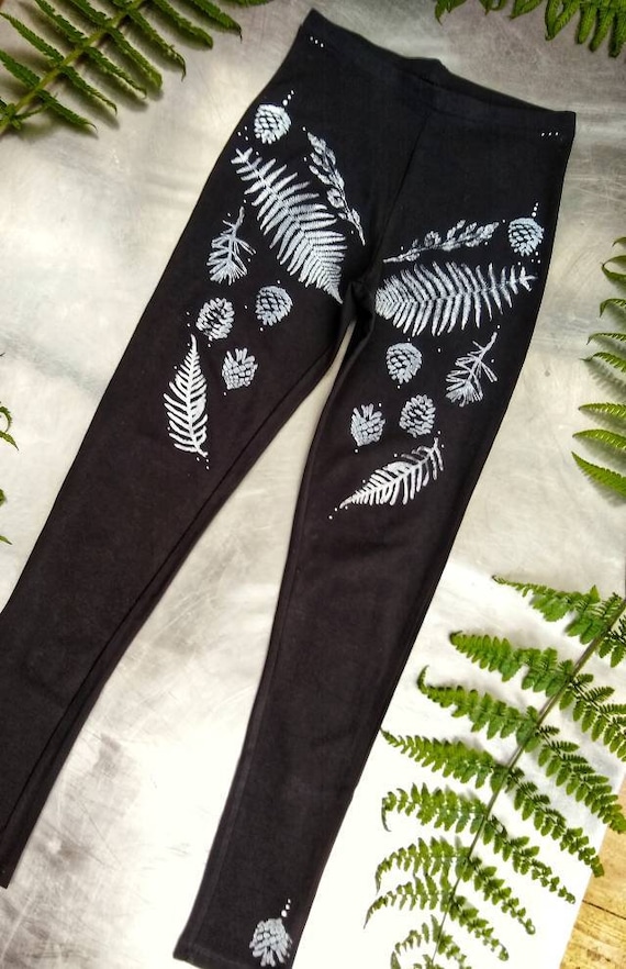 Block Printed Fern Leggings: Organic Cotton Fairy Yoga Pants