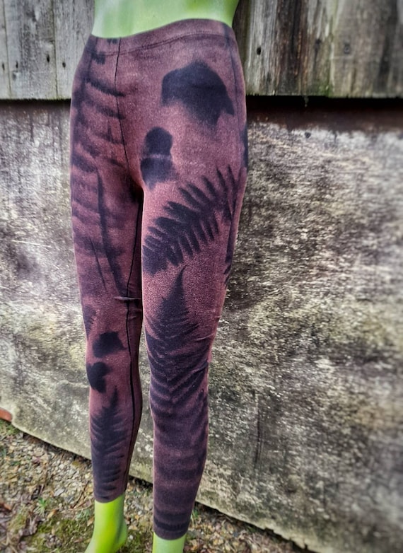 Eco Printed Organic Cotton Leggings: Foraged Fern Leaf Design