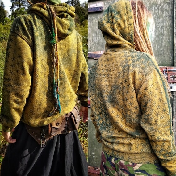 Sacred Geometry Flower of Life Hoodie: Eco Festival Pixie Psy Trance