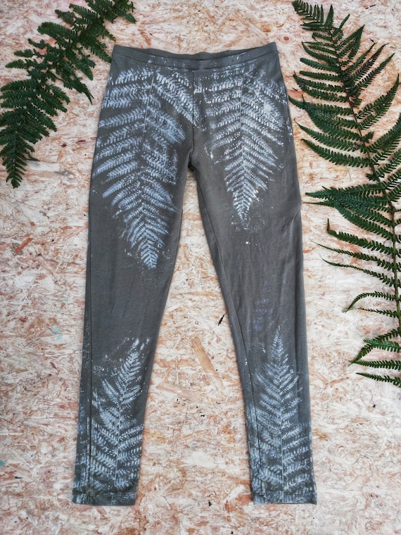 Eco Printed Fern Leggings: Organic Cotton Yoga Pants