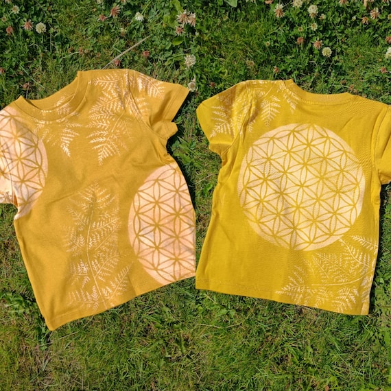 Organic Flower of Life Kids T-Shirt: Hand-Printed Fern Design