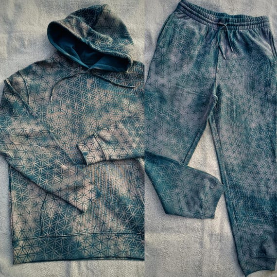 Organic Sacred Geometry Hoodie & Jogger Set: Teal Flower of Life Co-ord