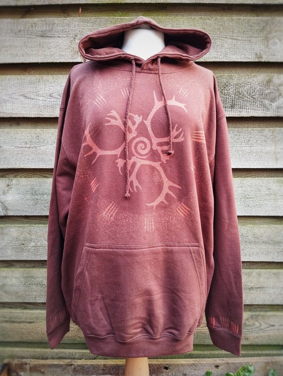 Antler Triskelion Hoodie: Hand-Printed Celtic Pagan Sweatshirt