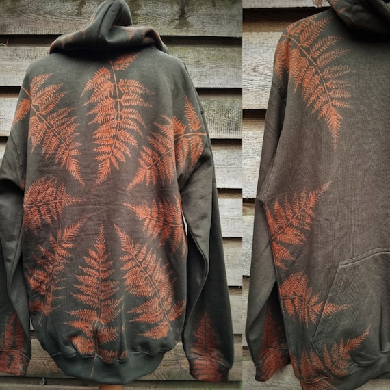 Fern Print Hoodie: Foraged Forest Design - Combat Green
