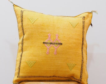 Bohemian Cactus Silk Pillow: Moroccan Berber Throw Pillow (18"x18")
