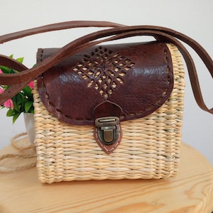 Bolsa de rafia marroquí, bolso de rafia, bolsa Boho, cuerpo cruzado étnico, bolsa redonda Raffia