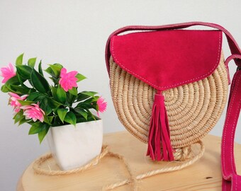 Handgewebte marokkanische Raffia Crossbody Bag: Ethnischer Boho-Stil