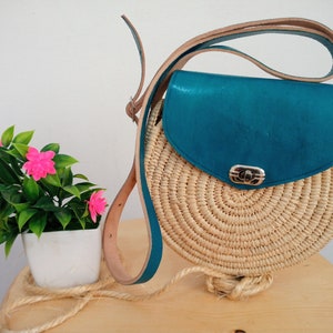 Bolsa de rafia marroquí, bolso de rafia, bolsa Boho, cuerpo cruzado étnico, bolsa redonda Raffia