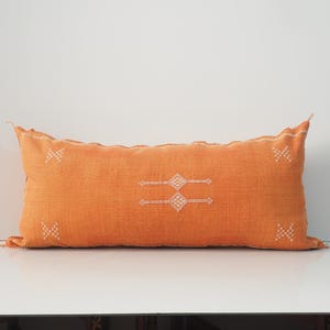 Orange Moroccan Silk Lumbar Pillow Cover: Handmade Cactus Silk, 37&quot;x17&quot;