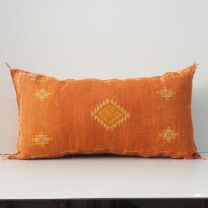Orange Moroccan Silk Lumbar Pillow Cover: Handmade Cactus Silk, 37&quot;x19&quot;