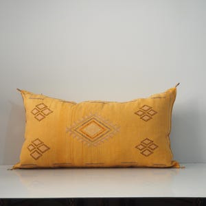 Large Lumbar Sabra Cactus Silk Pillow: Moroccan Boho Cushion Cover